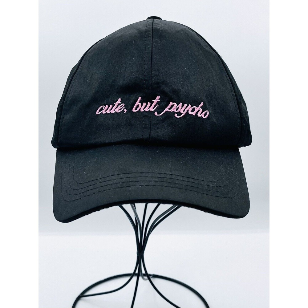 Women's DAVID and YOUNG  cute but psycho Satin Feel Baseball Cap Hat Black Pink